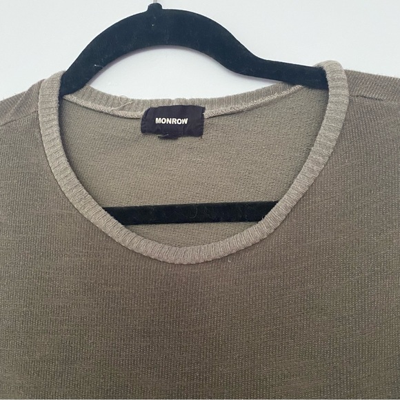 FINAL PRICE Monrow olive green ribbed sleeve crewneck pullover size extra small - Picture 3 of 4